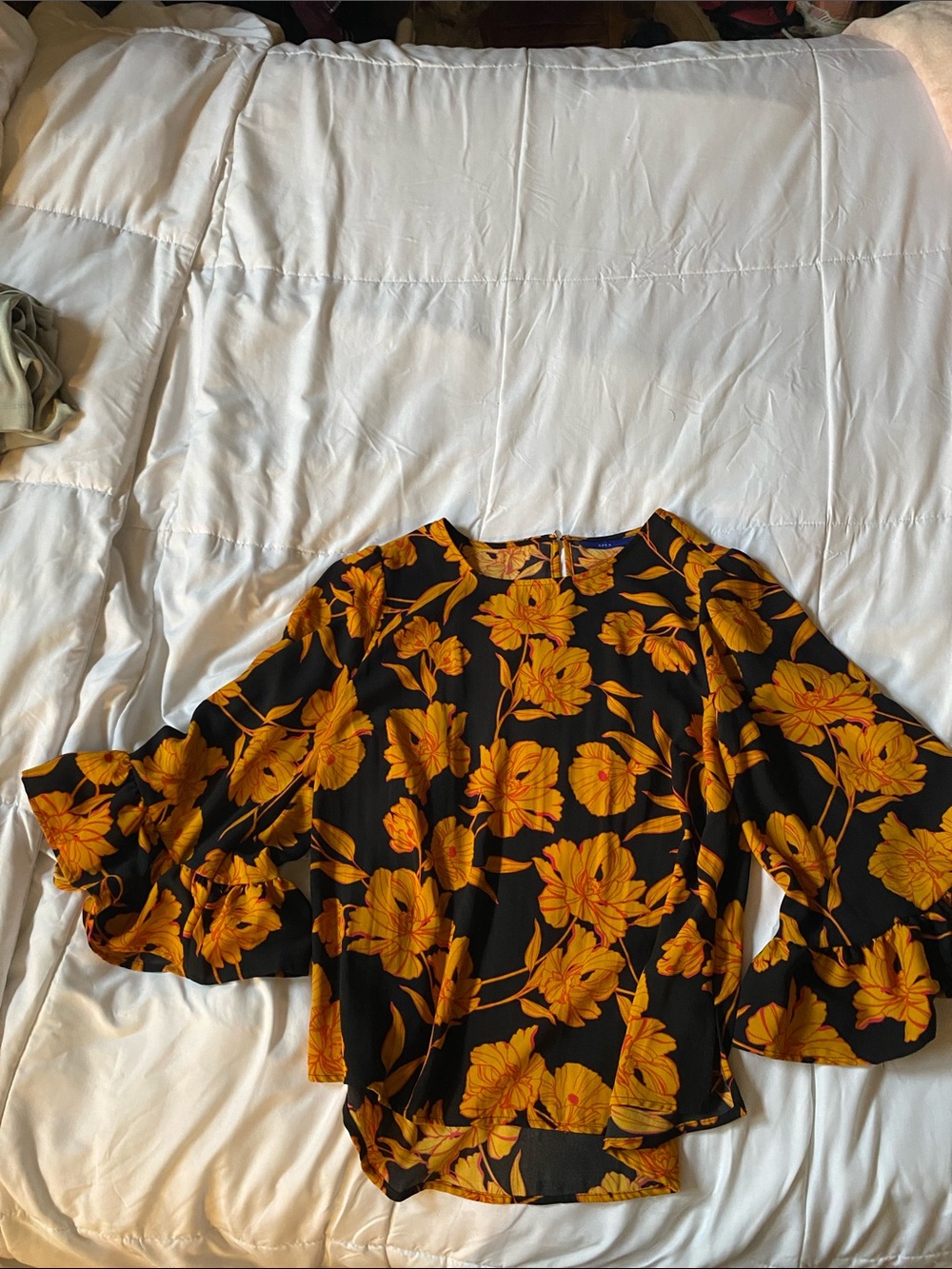 Apt. 9 Black Top with Mustard Floral Print